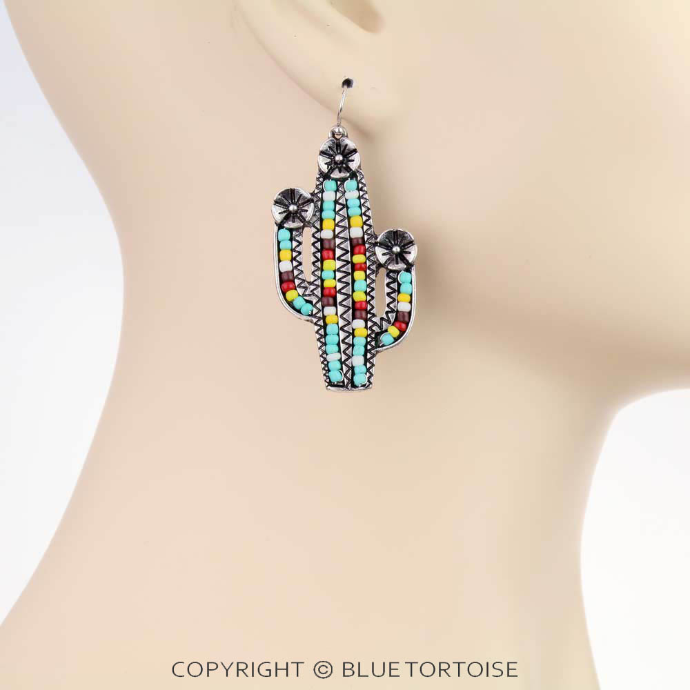 Cactus with Seed Bead Dangle Earrings - Image 2