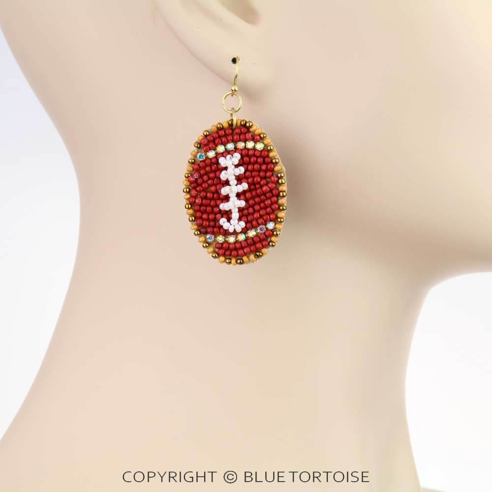 Football Seed Bead Dangle Earrings - Image 2