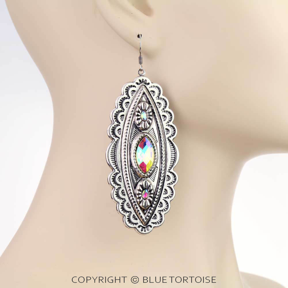 3.75" Western Metal Concho Dangle Earrings - Image 2