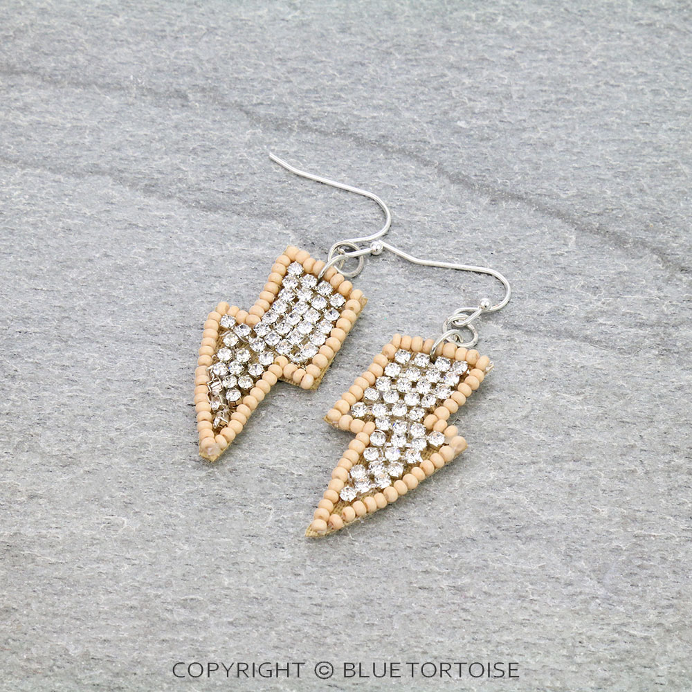 Lightening Seed Bead with Rhinestone Dangle Earrings