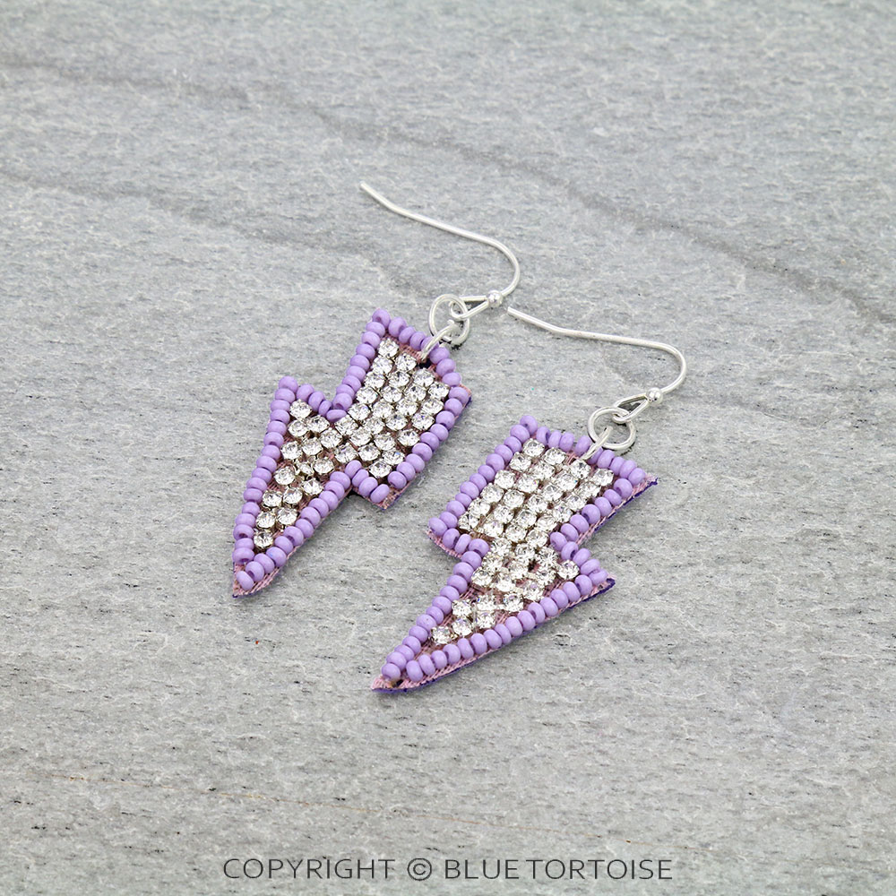 Lightening Seed Bead with Rhinestone Dangle Earrings