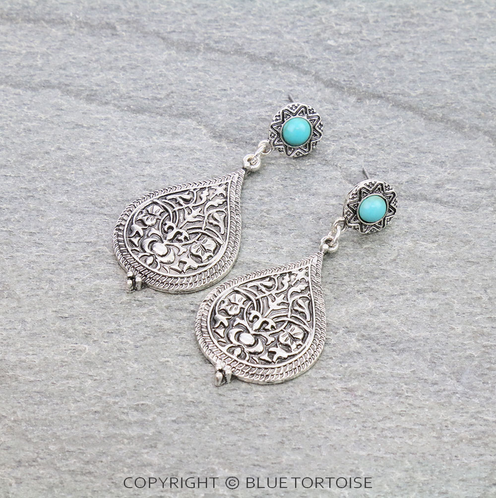Western Pattern Teardrop Stud Earrings