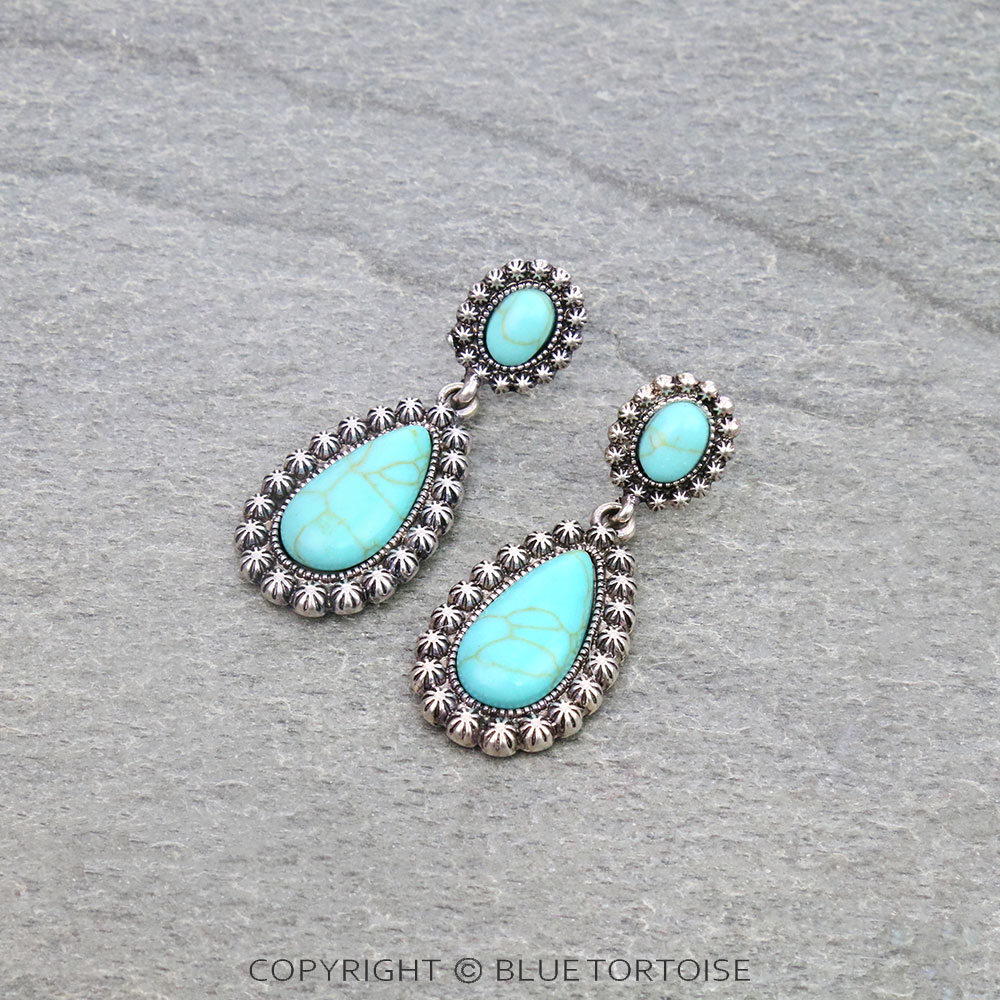 Western Teardrop Stone Stud Earrings