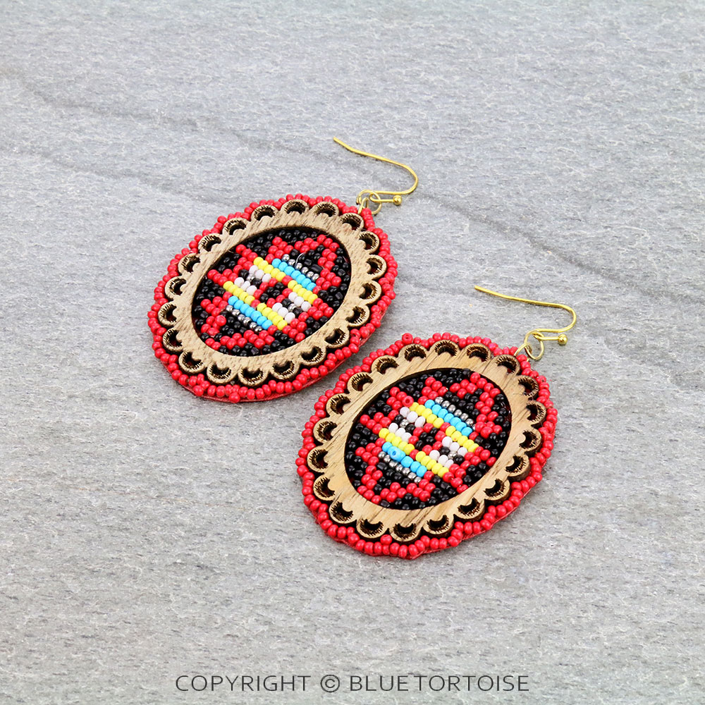 Western Aztec Pattern Seed Bead Dangle Earrings
