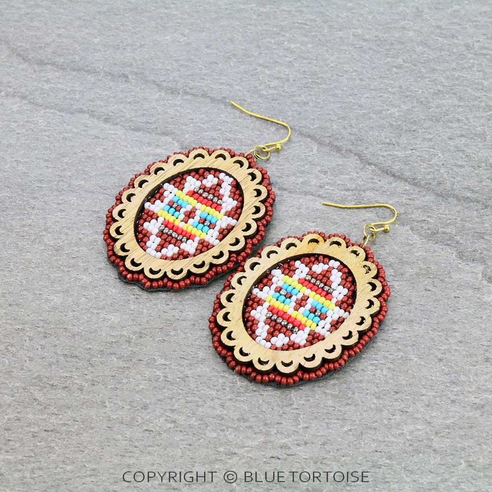 Western Aztec Pattern Seed Bead Dangle Earrings