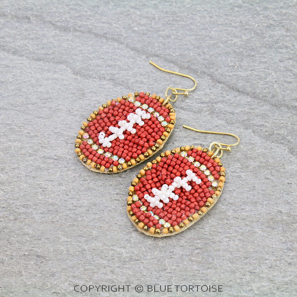 Football Seed Bead Dangle Earrings
