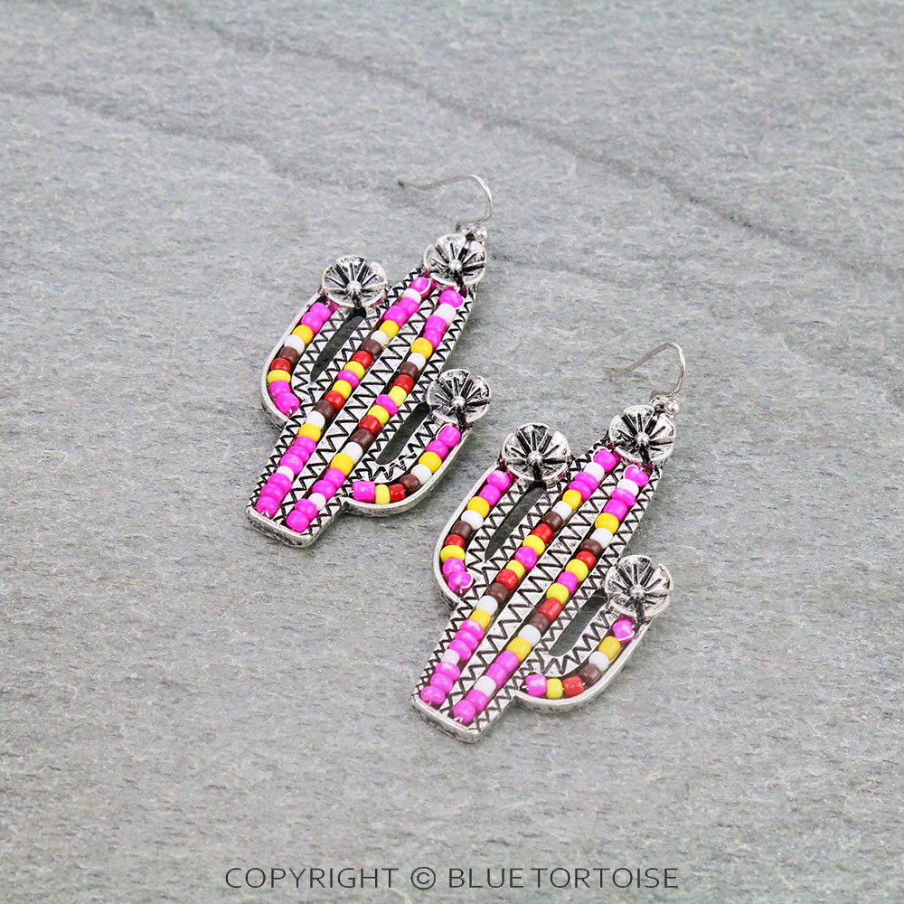 Cactus with Seed Bead Dangle Earrings