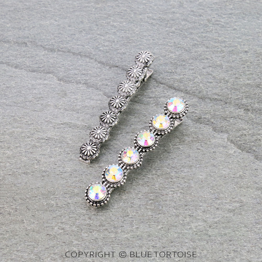 2Pcs Western Concho and Stone Hair Clip Set