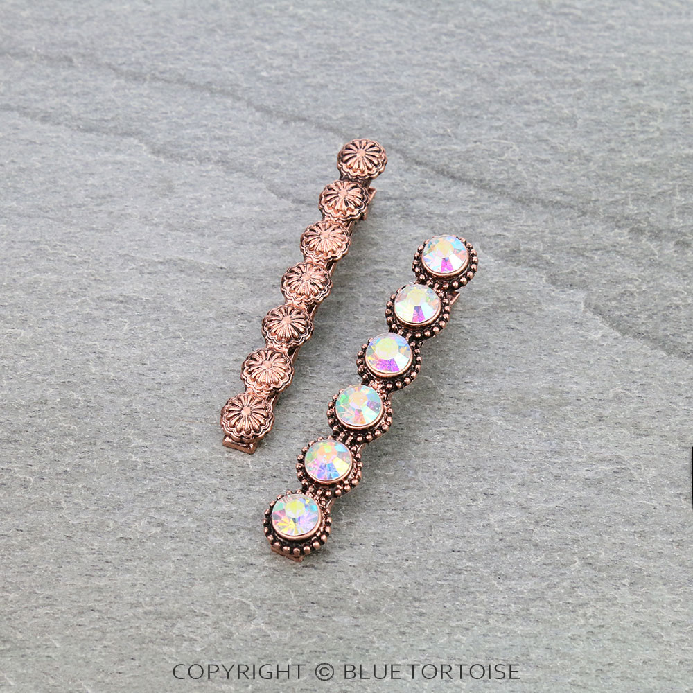 2Pcs Western Concho and Stone Hair Clip Set