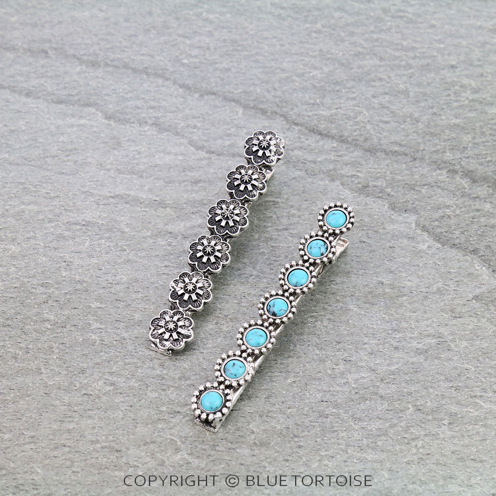 2Pcs Western Concho and Stone Hair Clip Set