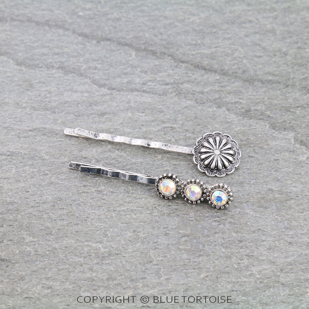 2Pcs Western Concho and Stone Hairpin Set