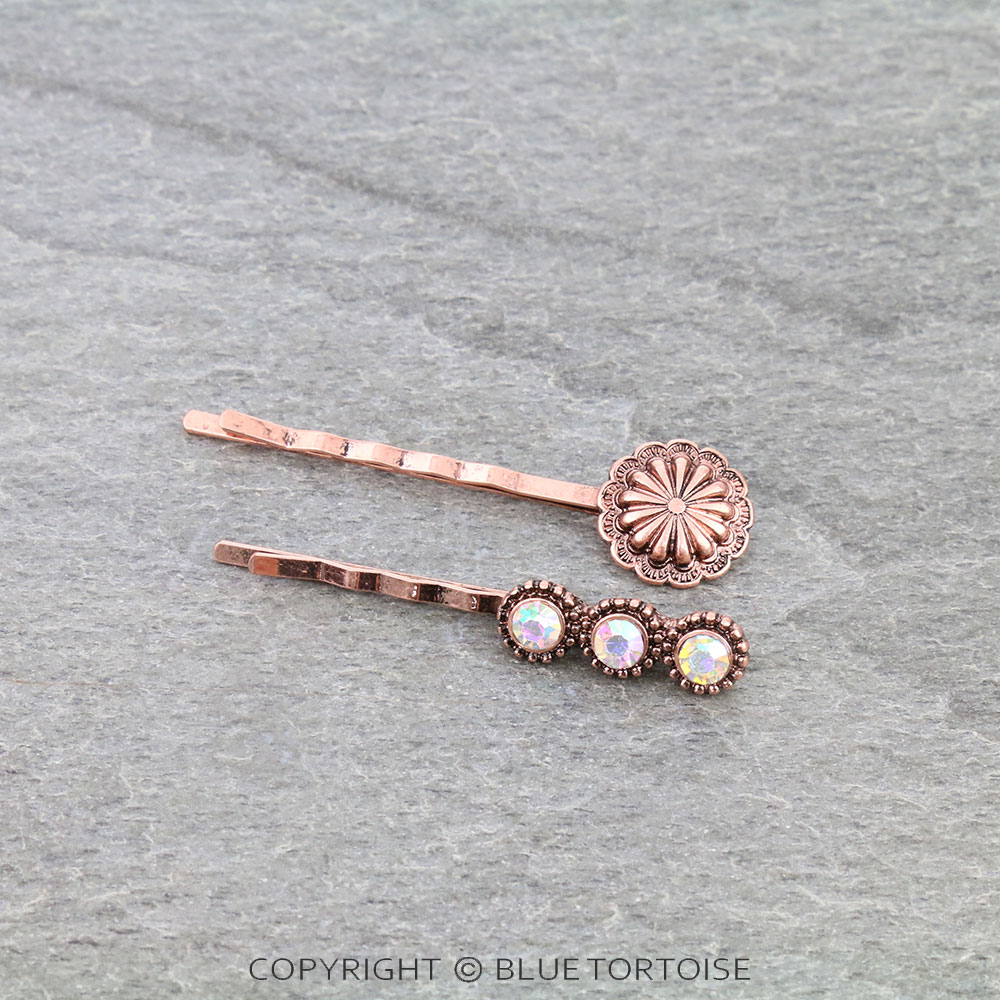 2Pcs Western Concho and Stone Hairpin Set
