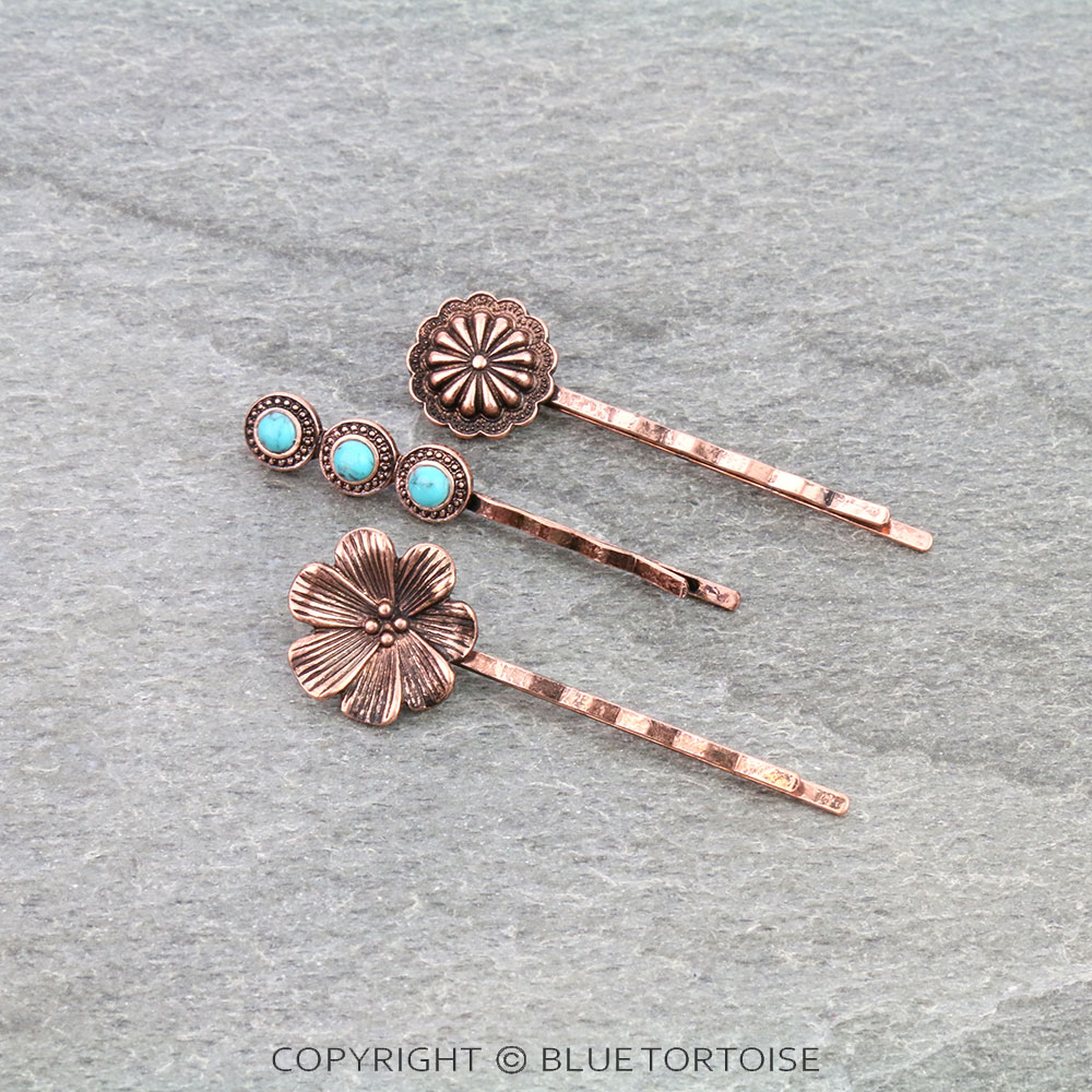 3Pcs Western Concho and Stone Hairpin Set