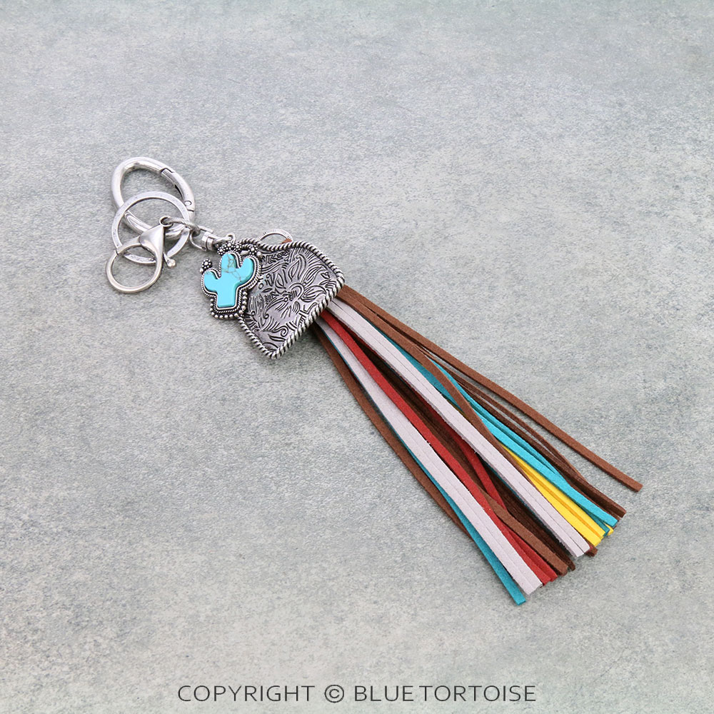 Cow Ear Tag Pendant With Tassel Keychain
