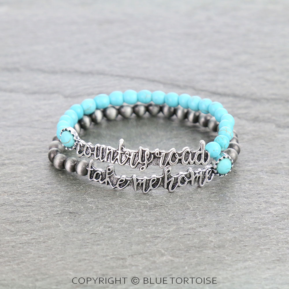 Navajo Style Pearl "Country Road" "Take Me Home" Stretch Bracelet
