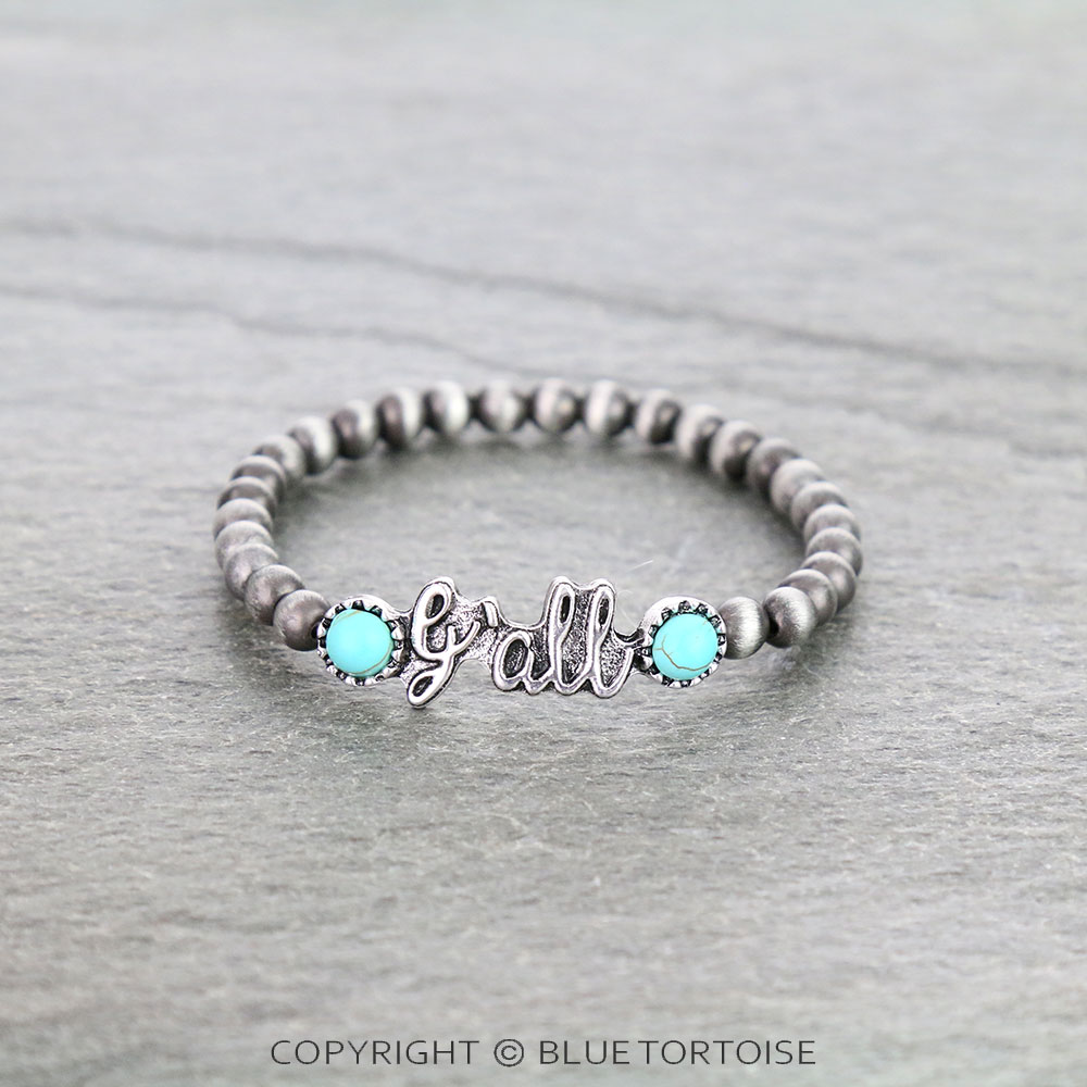 Navajo Style Pearl "Y'all" Stretch Bracelet
