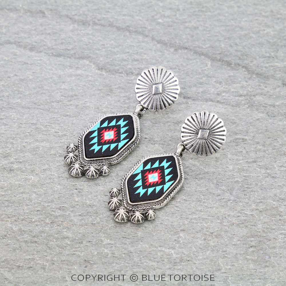 Western Aztec Design Concho Stud Earrings