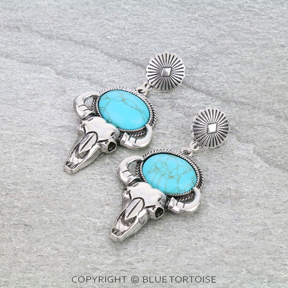 Western Steer Skull Stone Stud Earrings