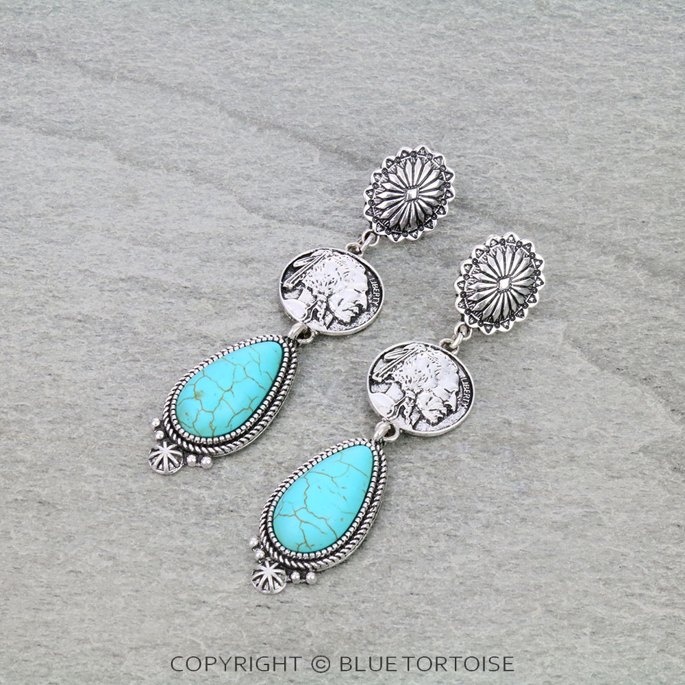 Western Indian Coin with Concho Stud Earrings