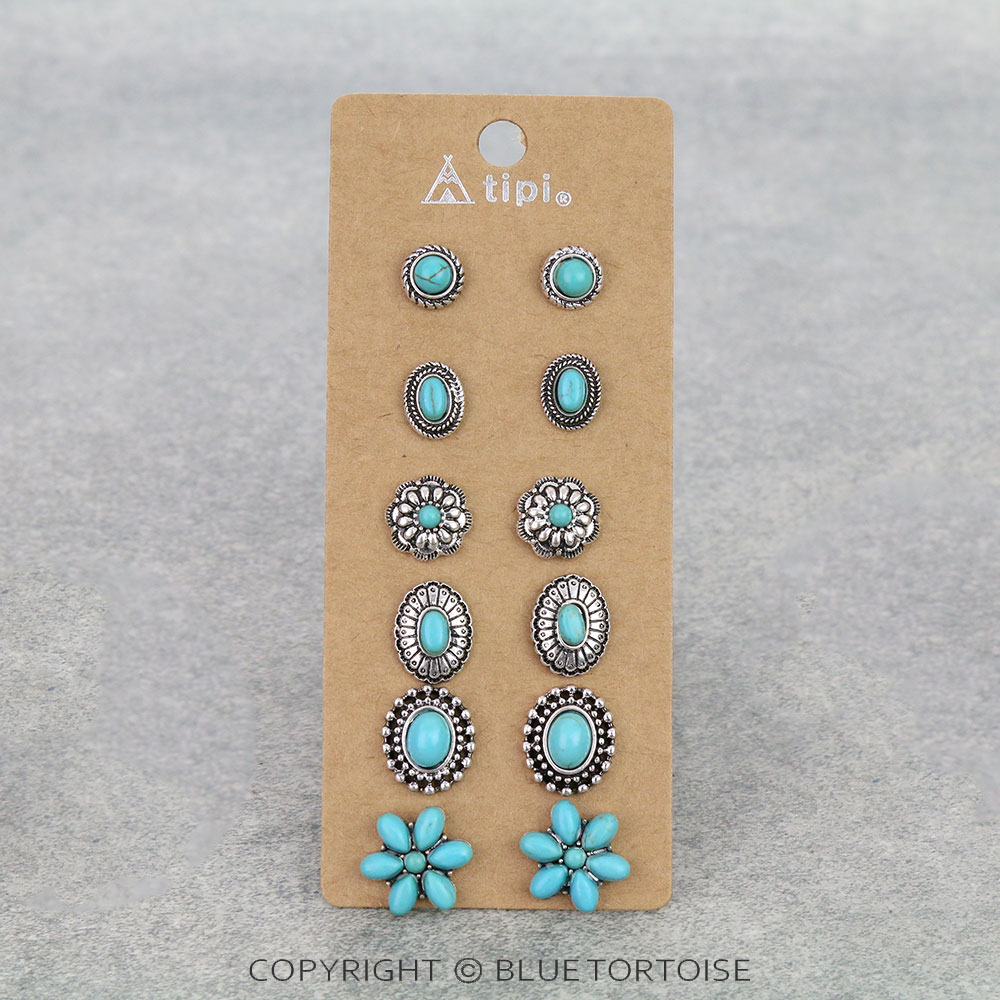 6 Pair Dainty Western Stud Earring Set