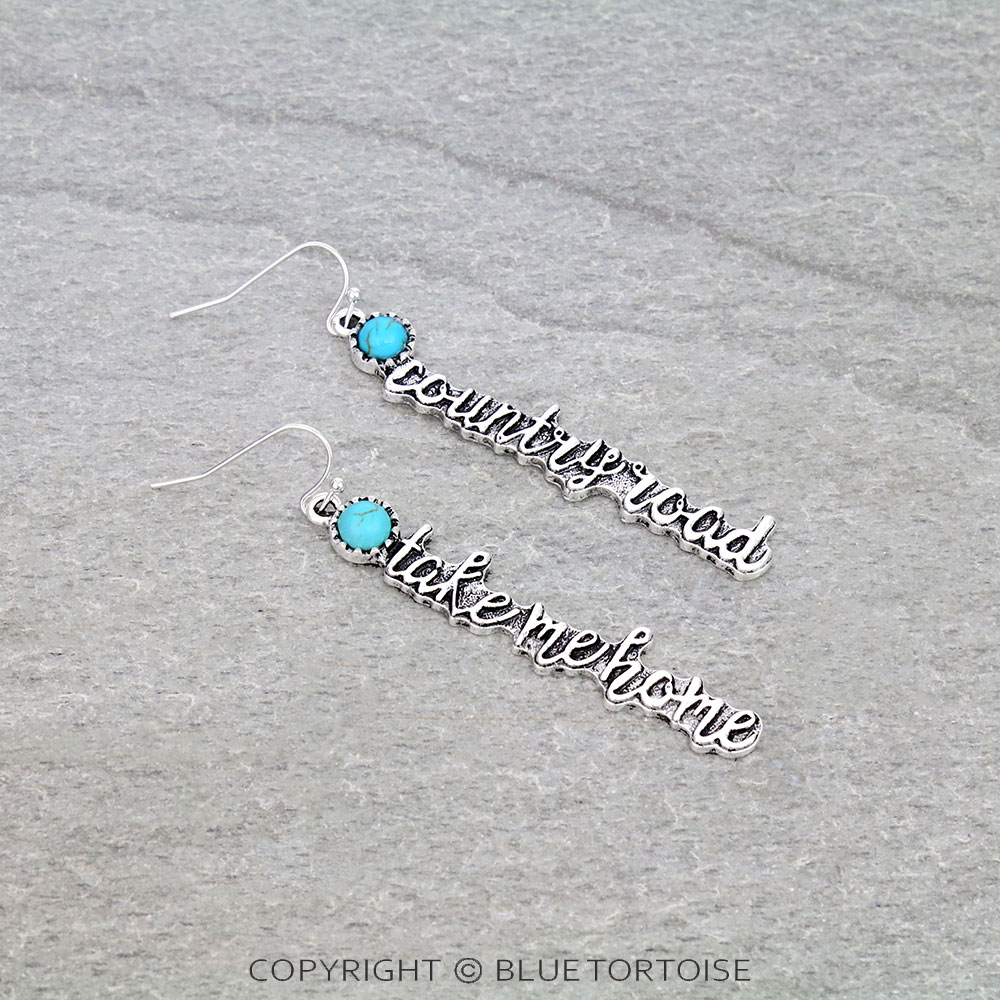 Western "Country Road" "Take Me Home" Stone Dangle Earrings