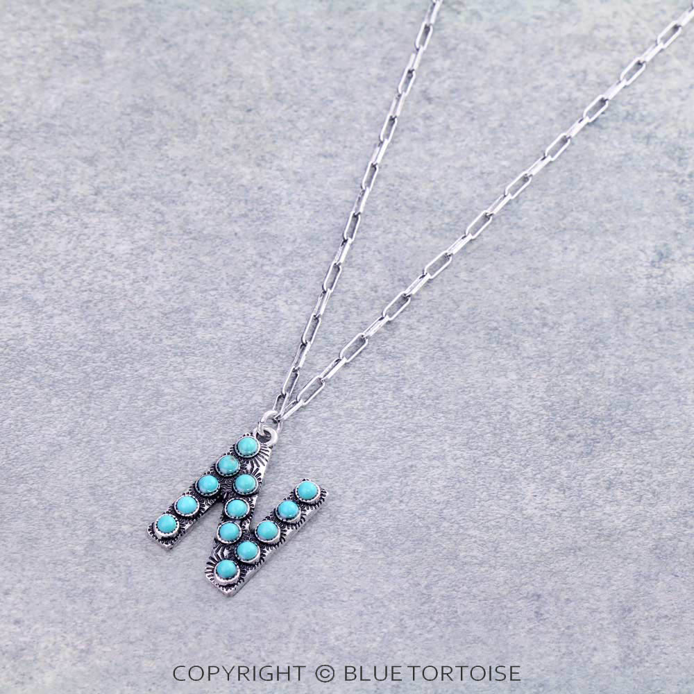 Initial “N” Stone Pendant Necklace