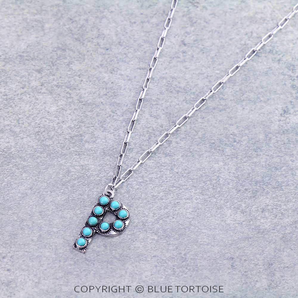 Initial “P” Stone Pendant Necklace