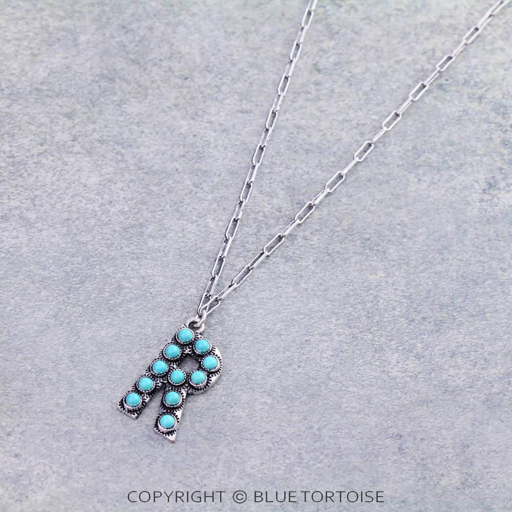 Initial “R” Stone Pendant Necklace