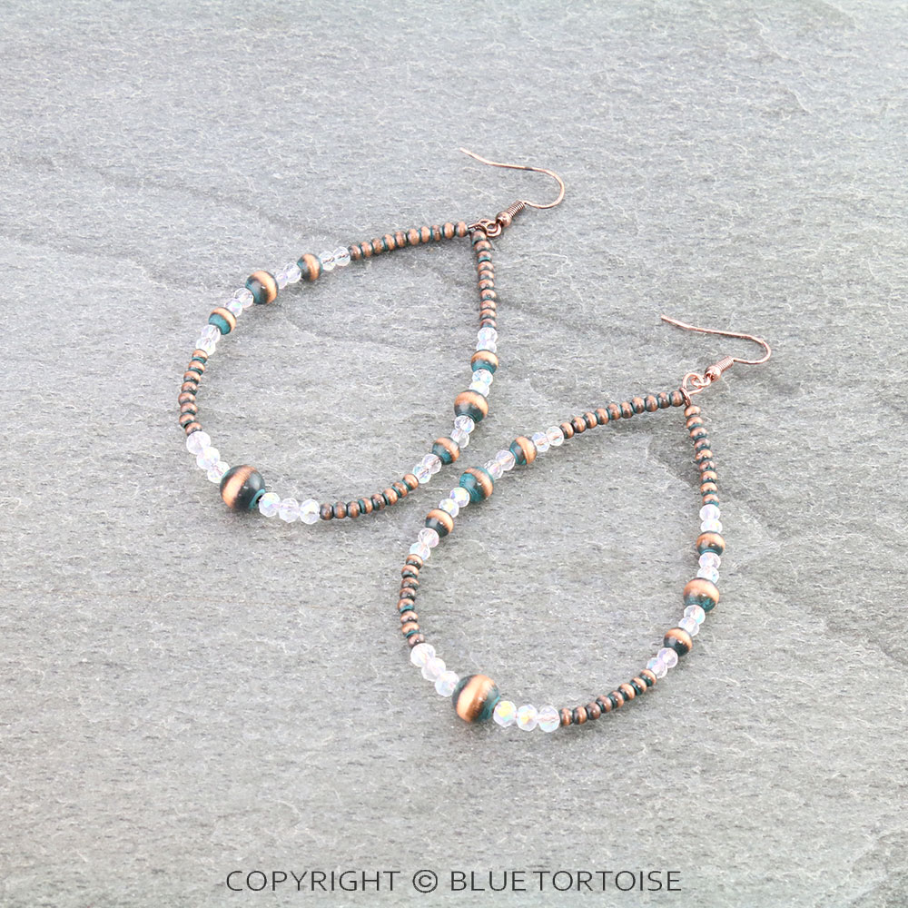 3.75" Navajo Style Bead With Glass Bead Dangle Earrings