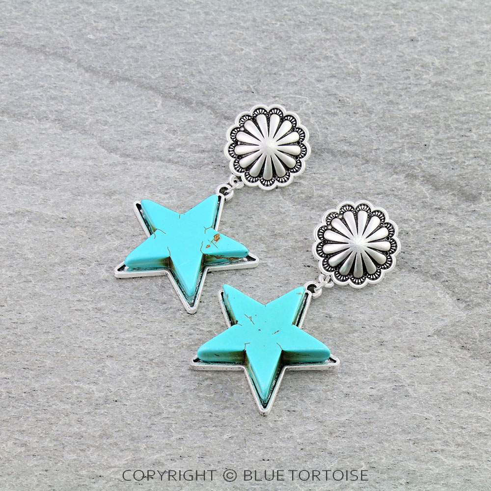 2.4" Long, Lone Star Natural Stone, Brass Post Earrings