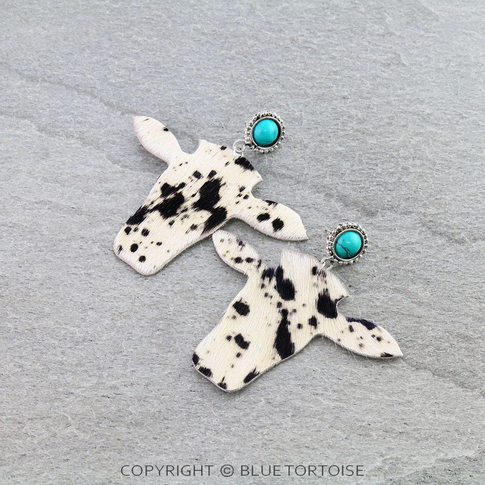 Handmade Cow Head Fur Stone Stud Earrings