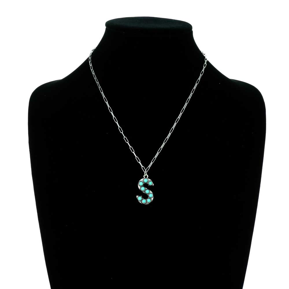 Initial “S” Stone Pendant Necklace - Image 2