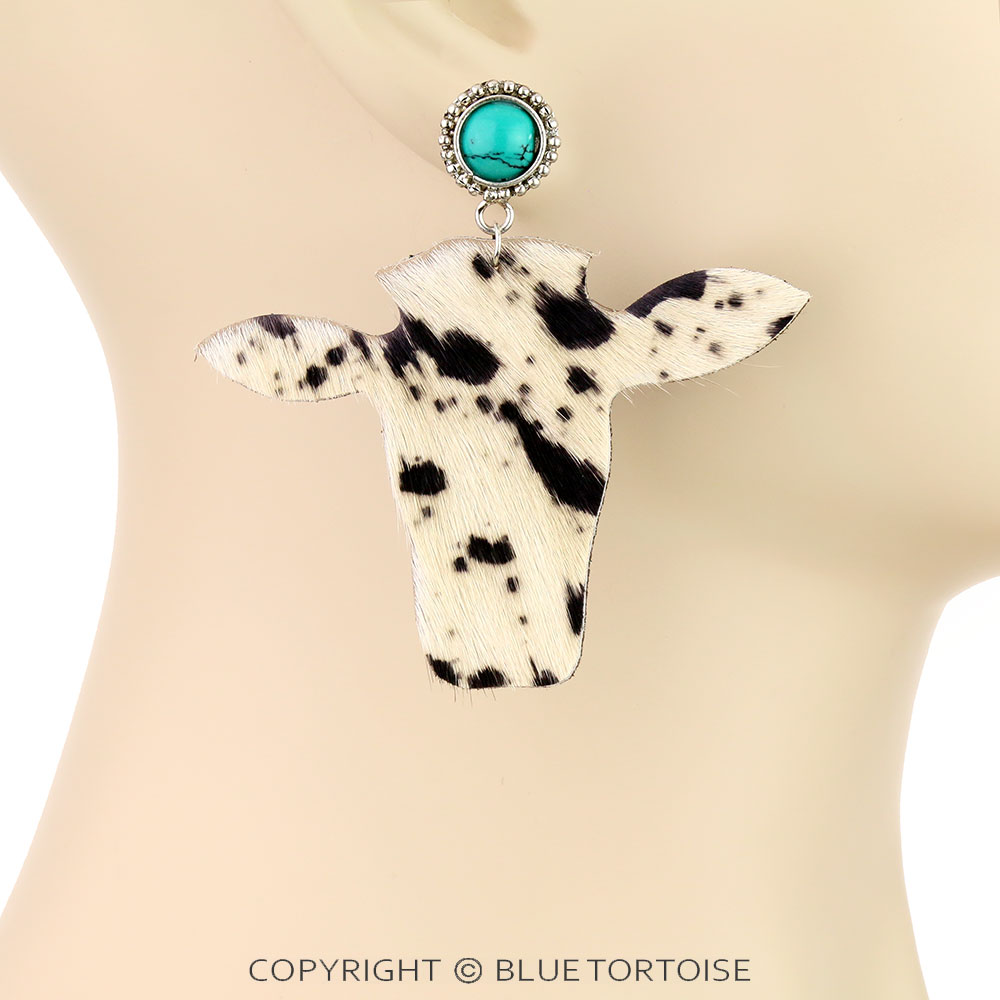 Handmade Cow Head Fur Stone Stud Earrings - Image 2