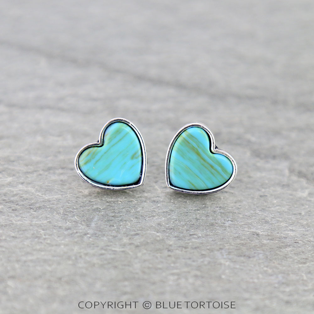 Heart Shape Agate Stone Stud Earrings
