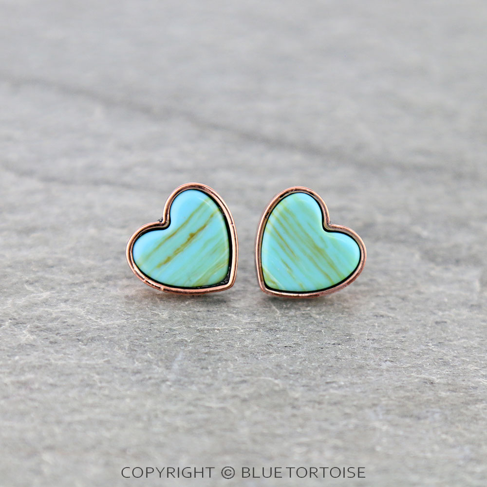 Heart Shape Agate Stone Stud Earrings