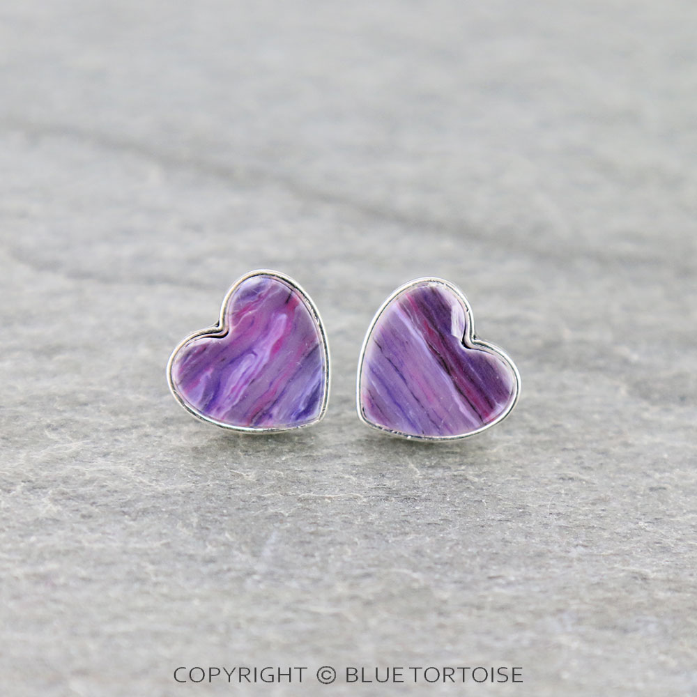 Heart Shape Agate Stone Stud Earrings