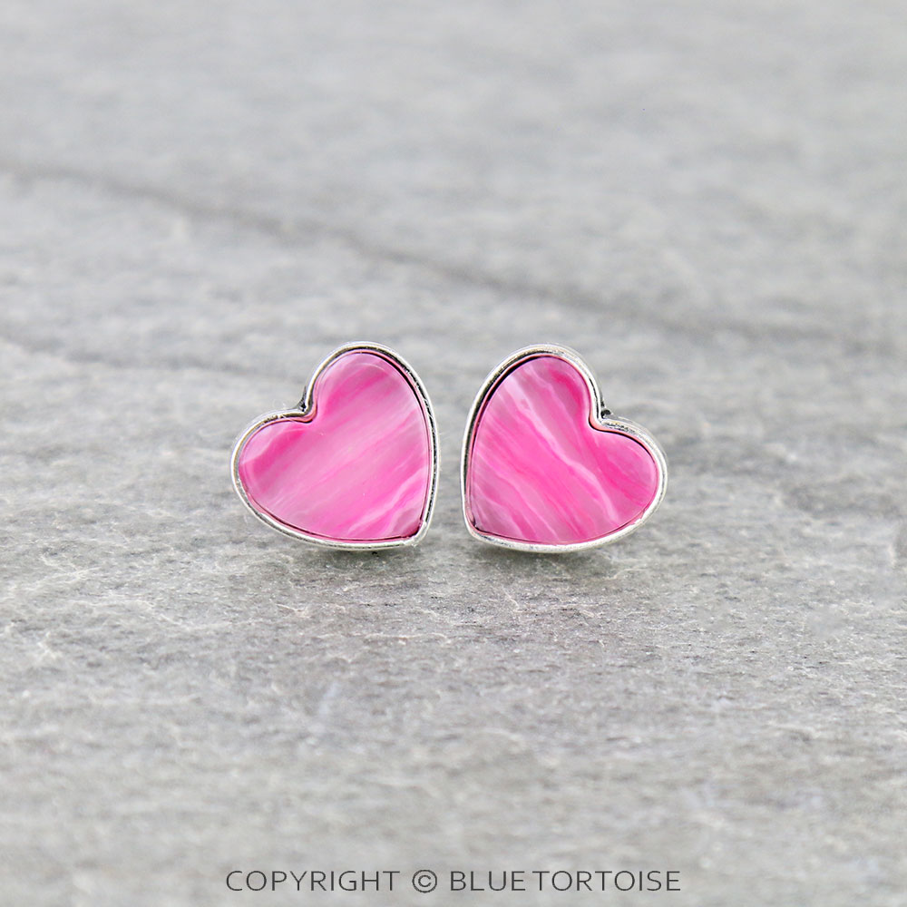 Heart Shape Agate Stone Stud Earrings