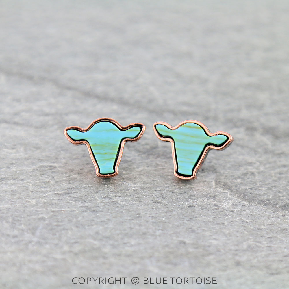 Cow Head Shape Agate Stone Stud Earrings