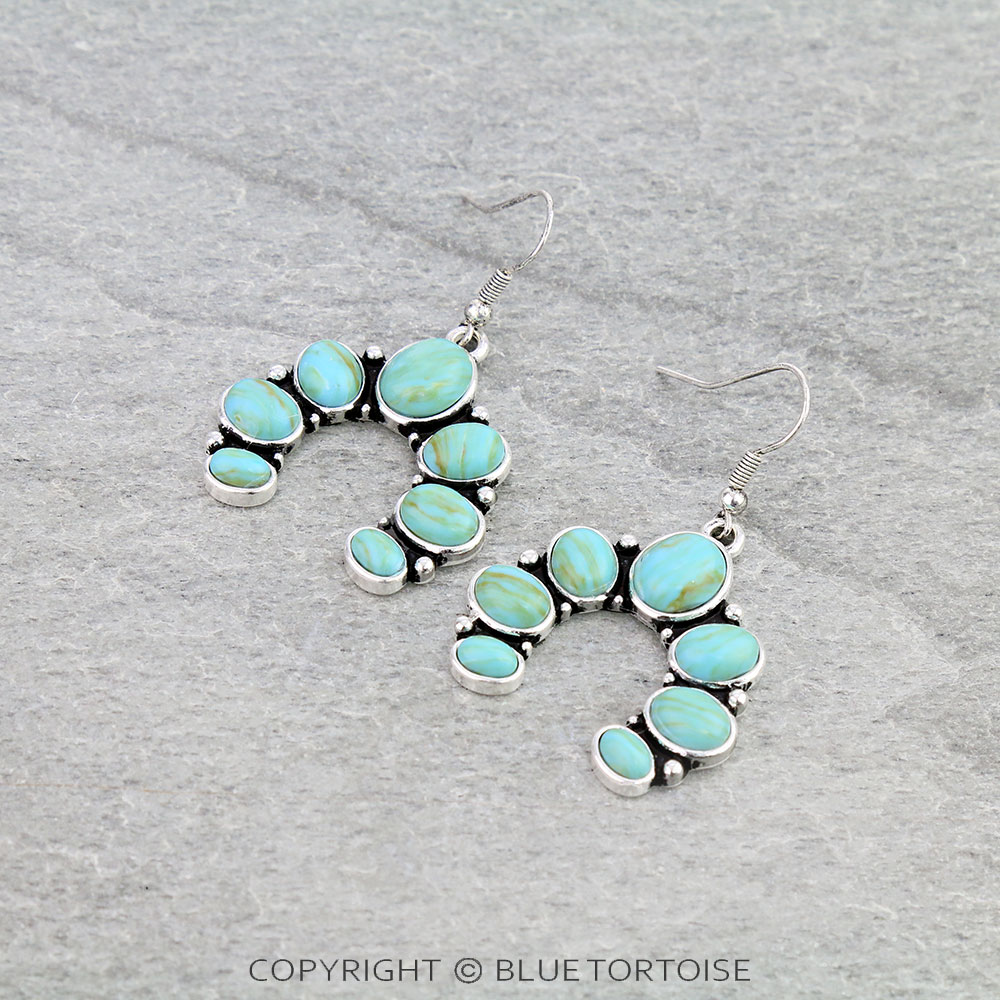 1.75" Squash Blossom Agate Stone Dangle Earrings