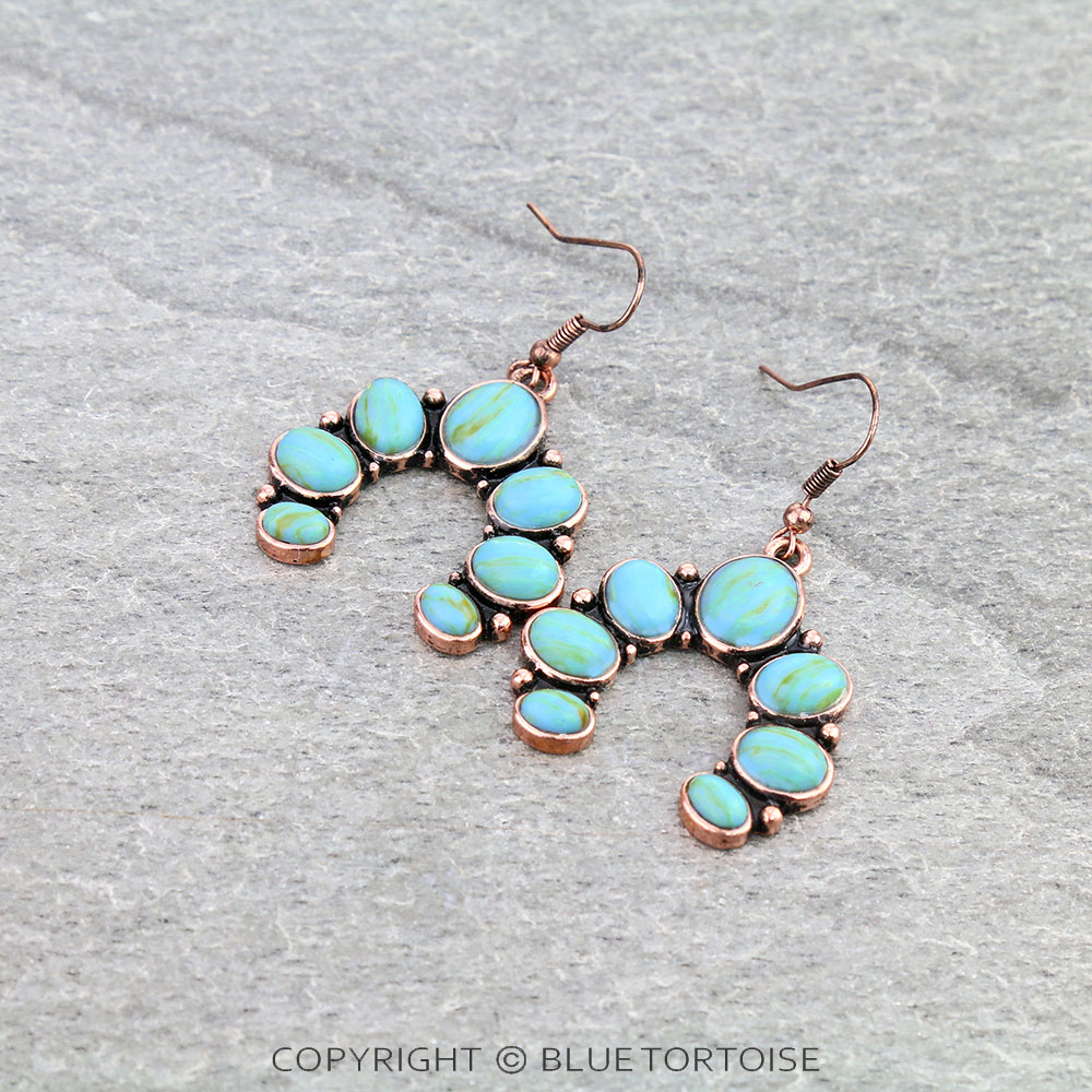 1.75" Squash Blossom Agate Stone Dangle Earrings