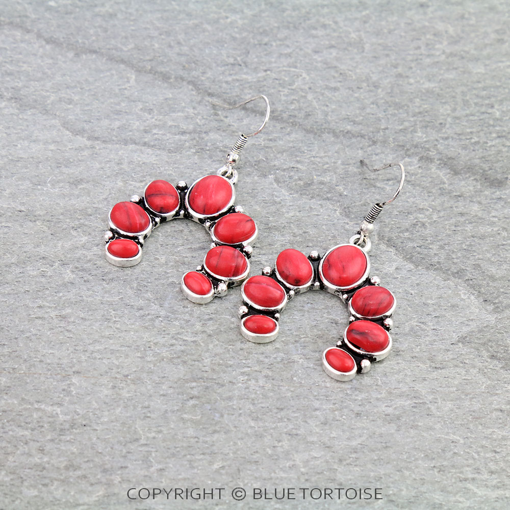 1.75" Squash Blossom Agate Stone Dangle Earrings