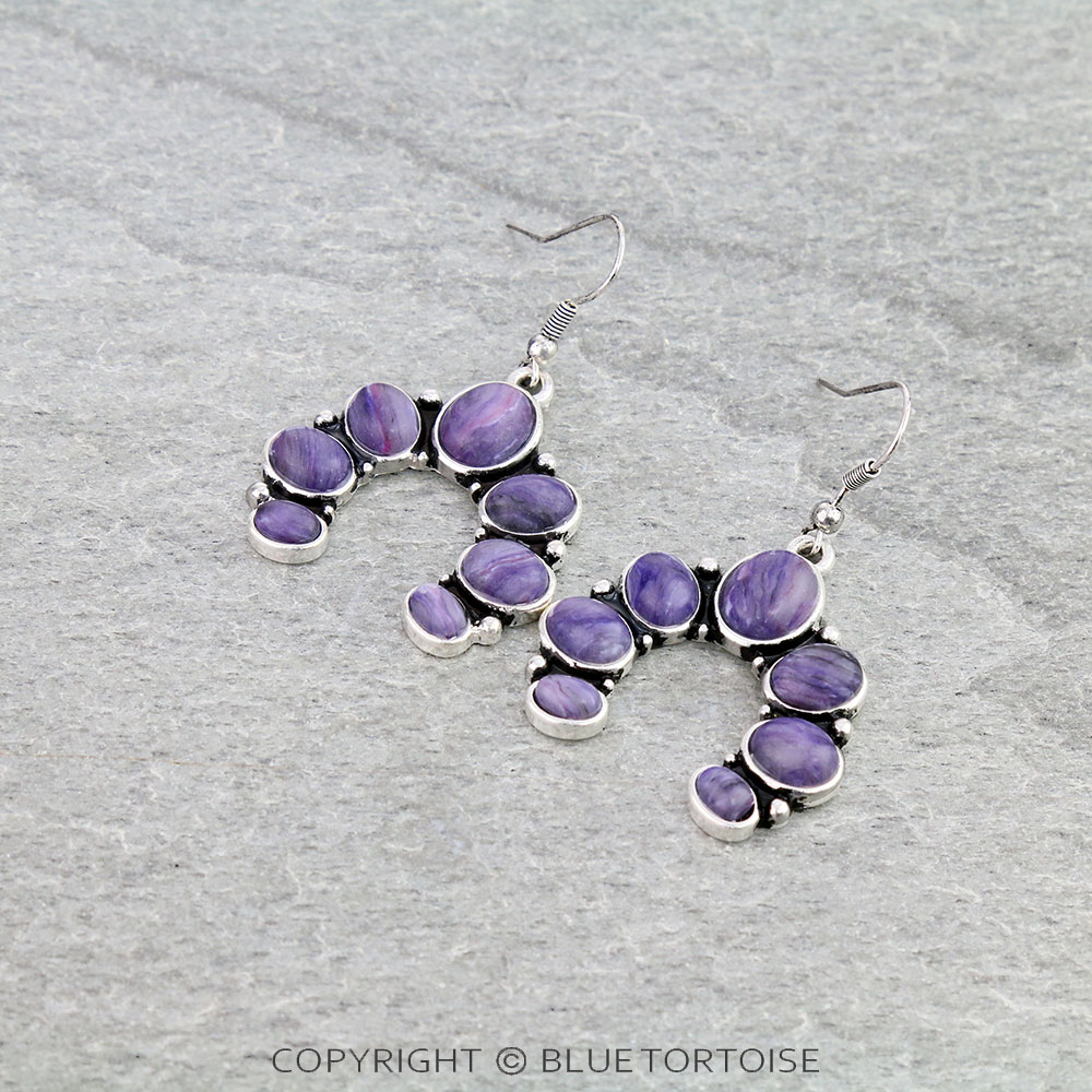 1.75" Squash Blossom Agate Stone Dangle Earrings