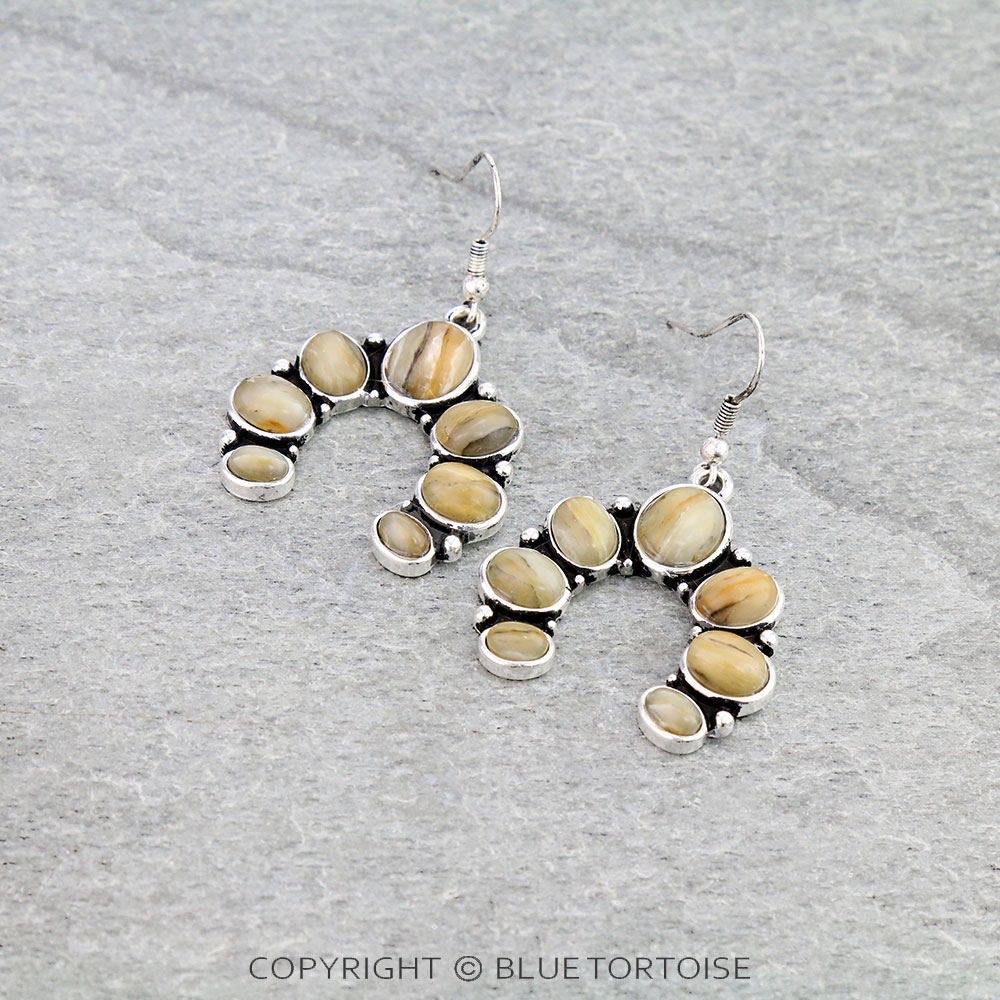 1.75" Squash Blossom Agate Stone Dangle Earrings