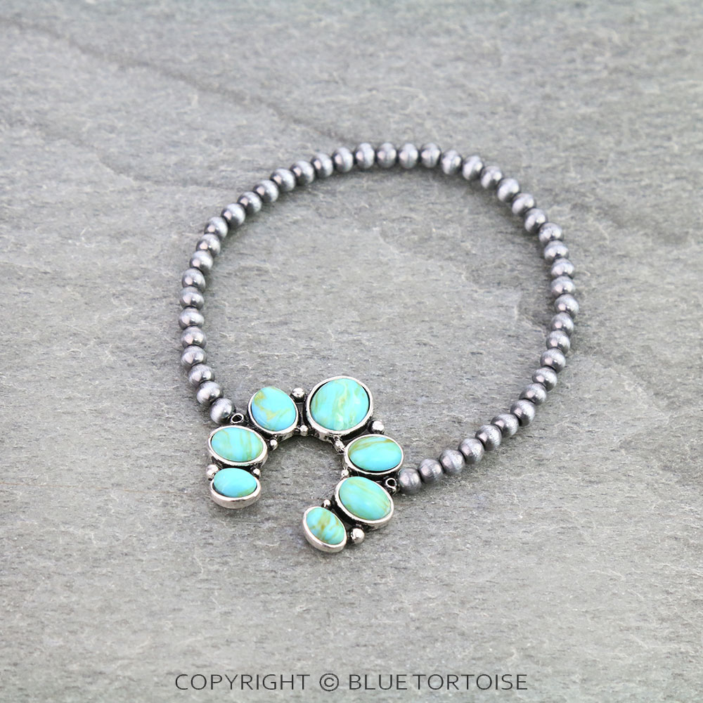 Western Squash Blossom Agate Stone Stretch Bracelet