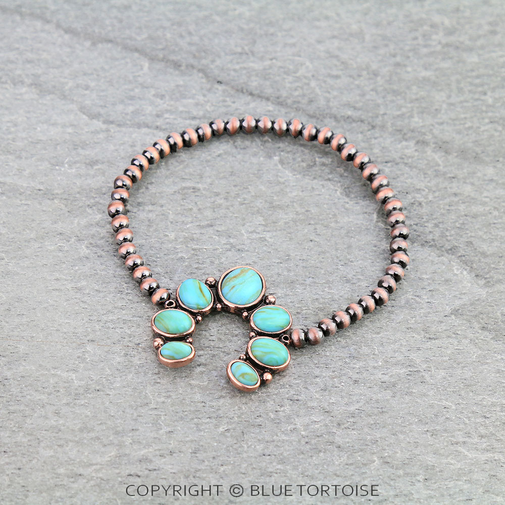 Western Squash Blossom Agate Stone Stretch Bracelet