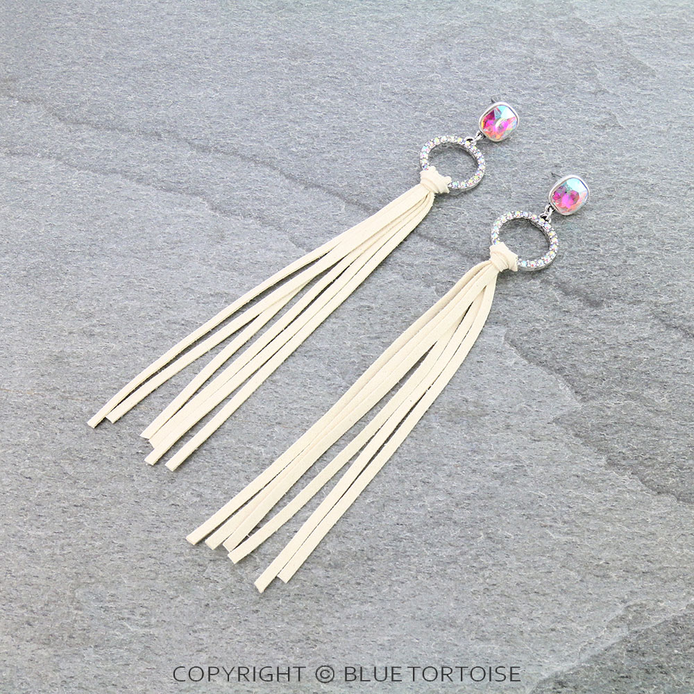 Glass Stone with Tassel Stud Earrings