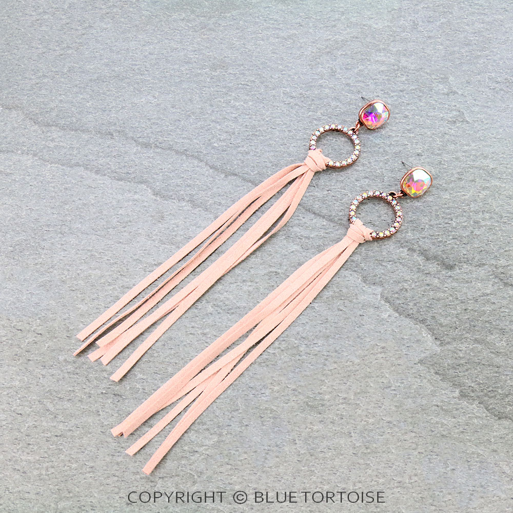 Glass Stone with Tassel Stud Earrings