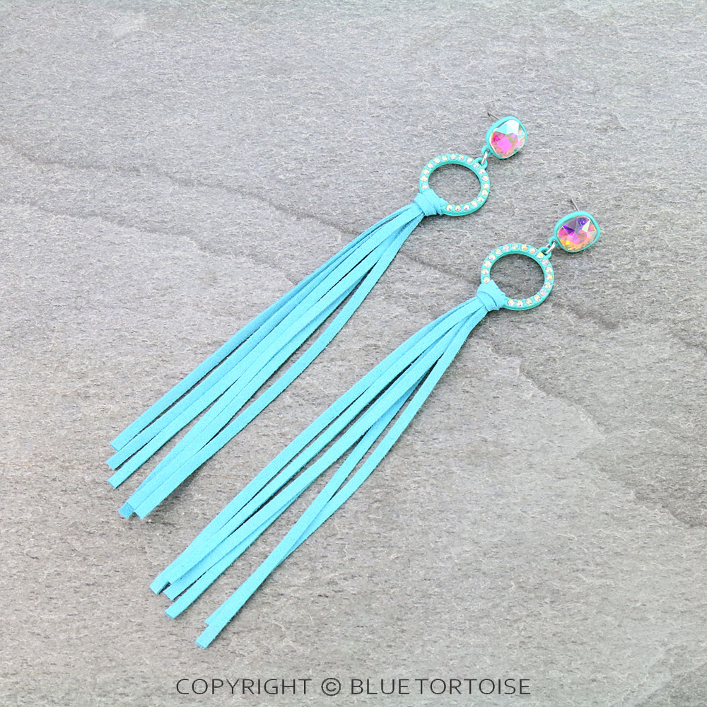 Glass Stone with Tassel Stud Earrings