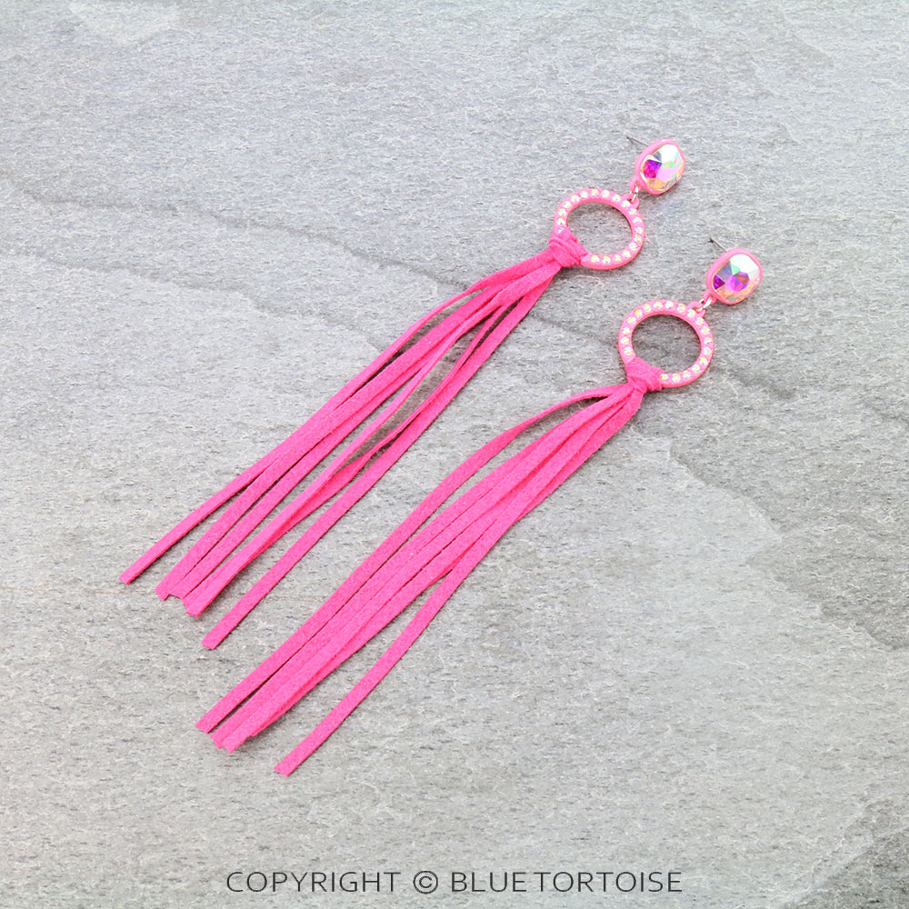 Glass Stone with Tassel Stud Earrings