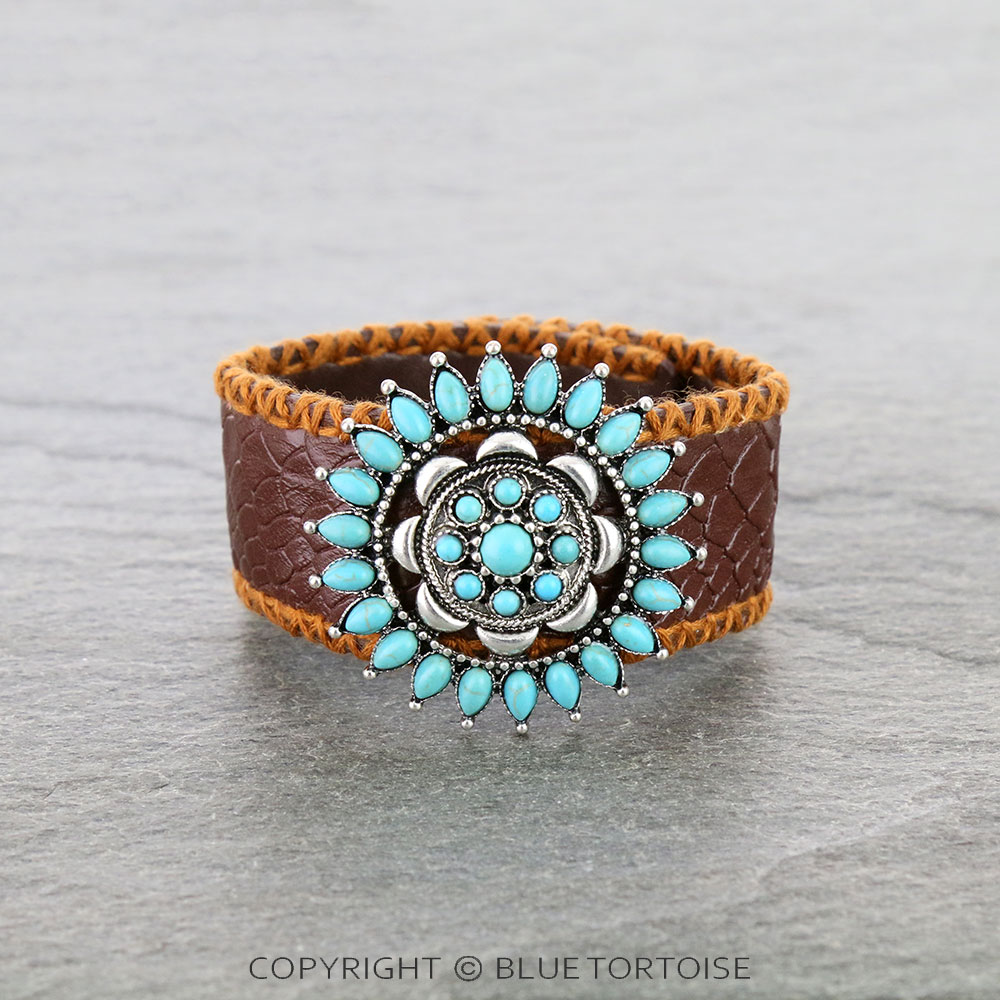 Western Synthetic Leather with Concho Snap On Bracelet